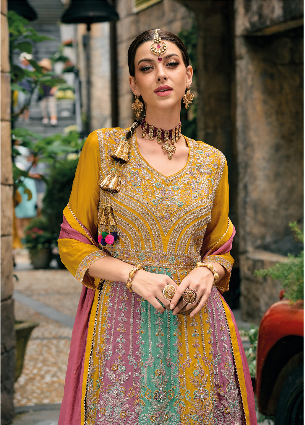 Radiant Yellow Chinon Sharara Suit with Dazzling Diamond Embroidery
