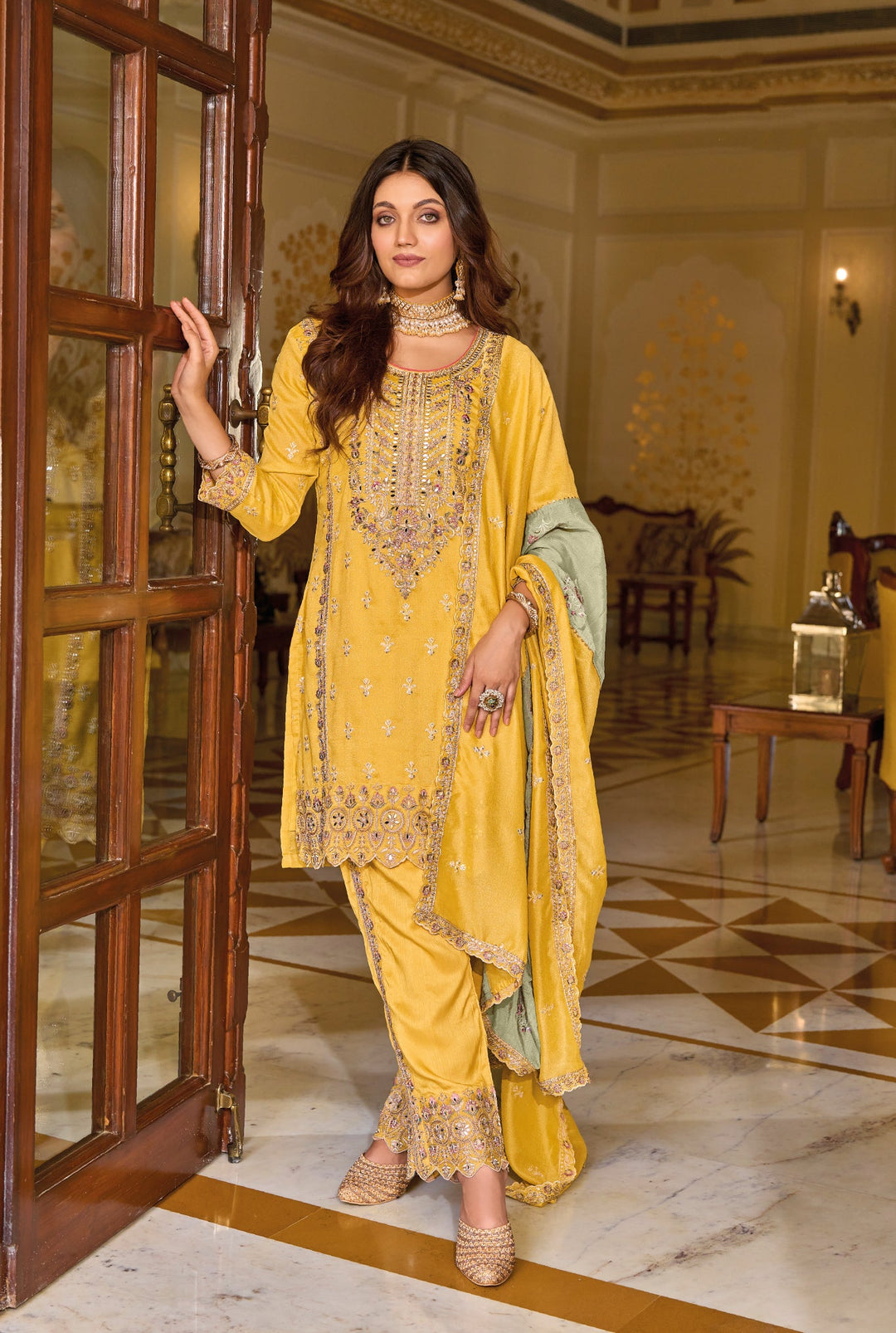 Elegant Yellow Silk Salwar Suit with Exquisite Embroidery for Wedding & Parties
