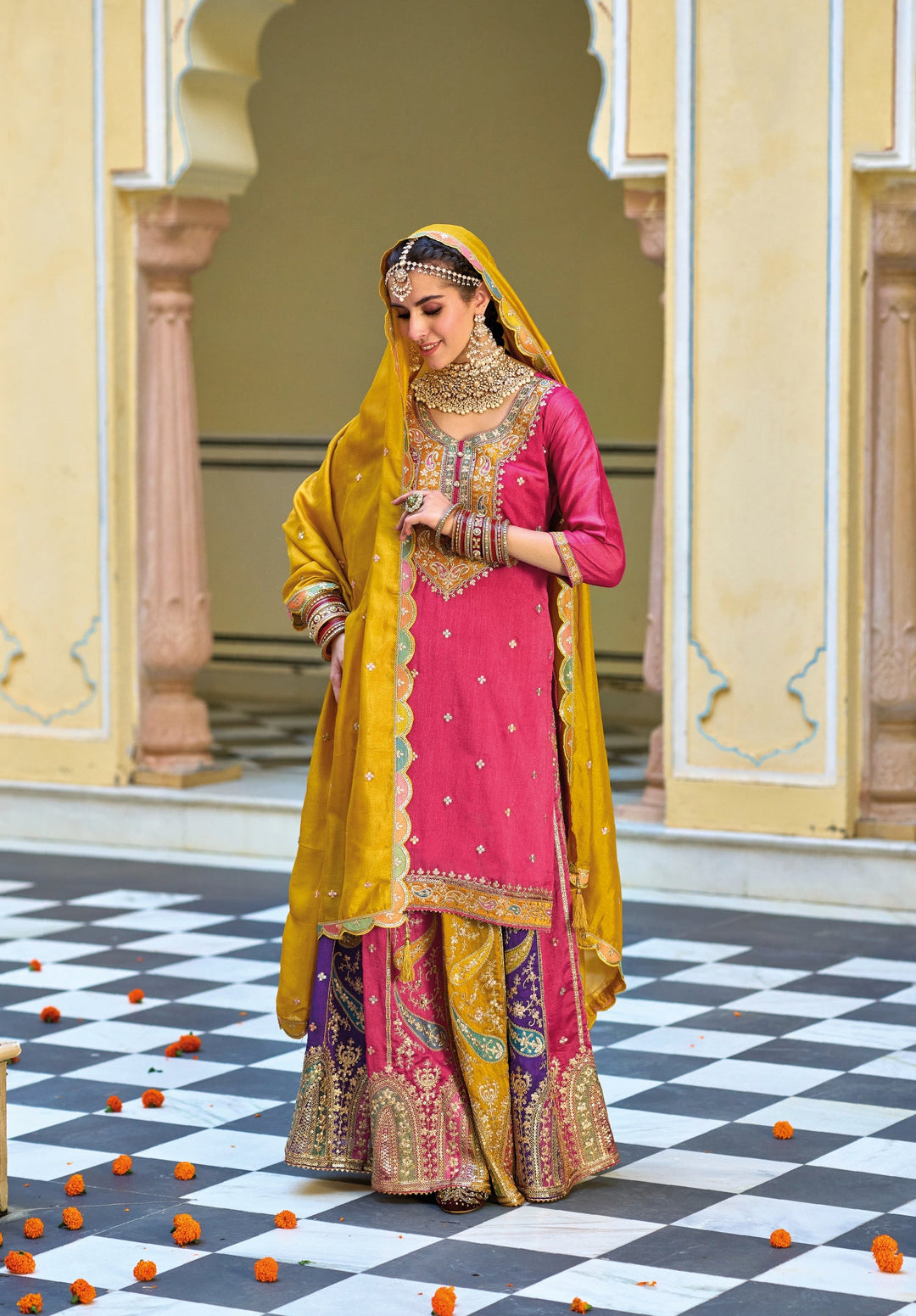 Elegant Pink Silk Sharara Suit with Premium Embroidery for Weddings & Parties
