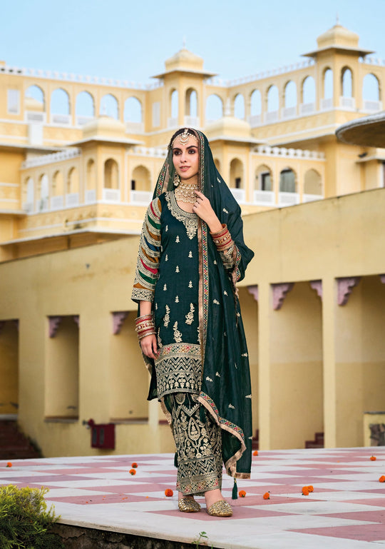 Elegant Green Silk Sharara Suit: Perfect for Weddings and Parties!