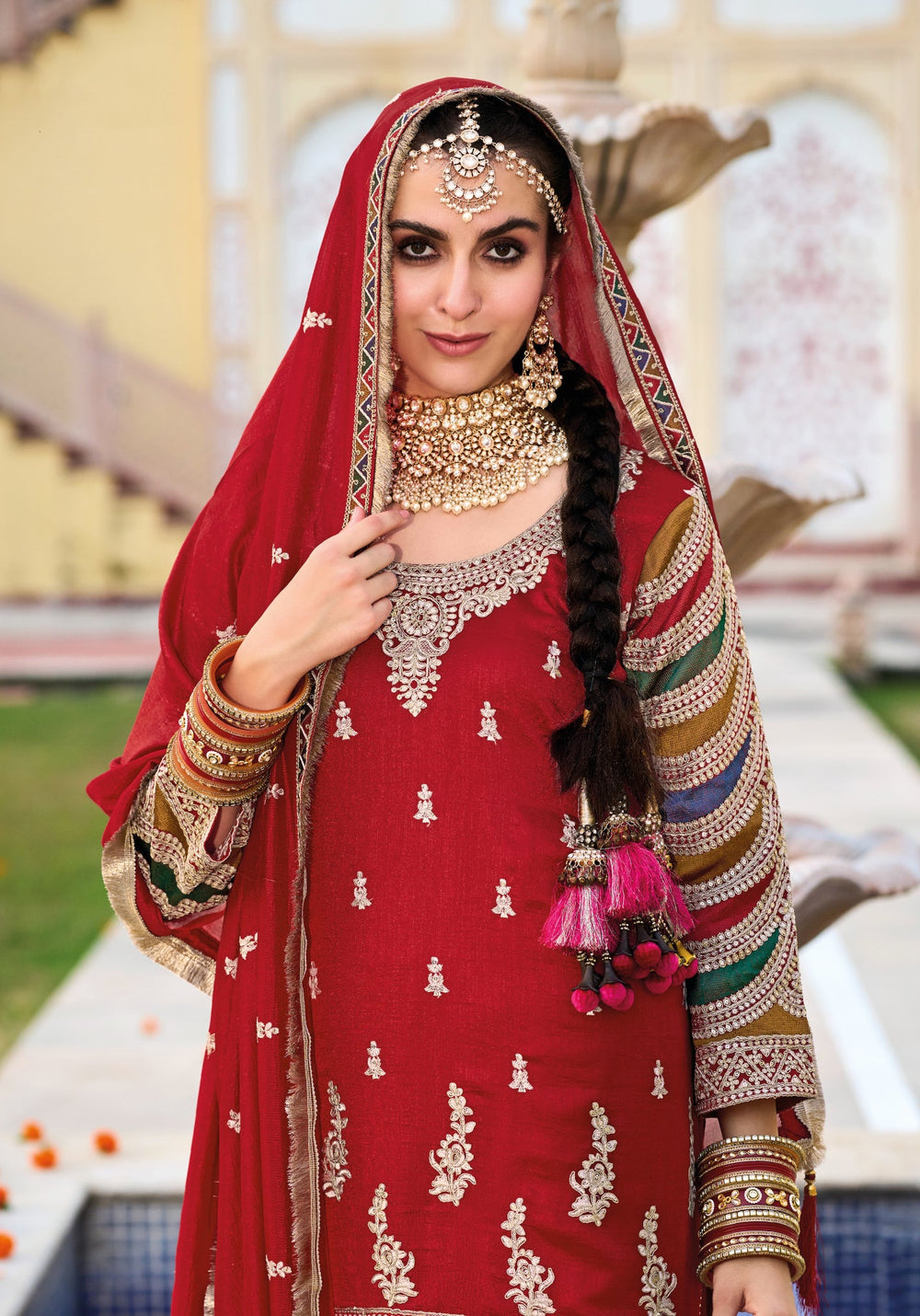 Elegant Red Silk Sharara Salwar Suit for Wedding and Party Glamour