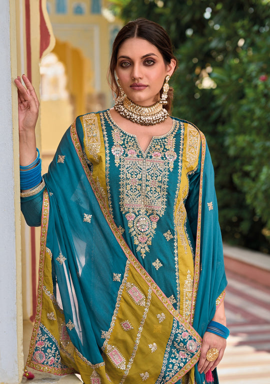 Elegant Blue Silk Embroidered Salwar Suit for Wedding & Party