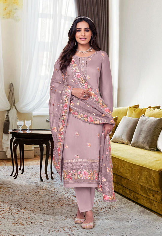 Elegant Purple Maheshwari Silk Salwar Suit with Heavy Embroidery for Weddings & Parties
