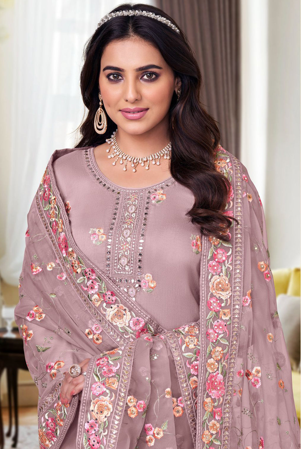 Elegant Purple Maheshwari Silk Salwar Suit with Heavy Embroidery for Weddings & Parties