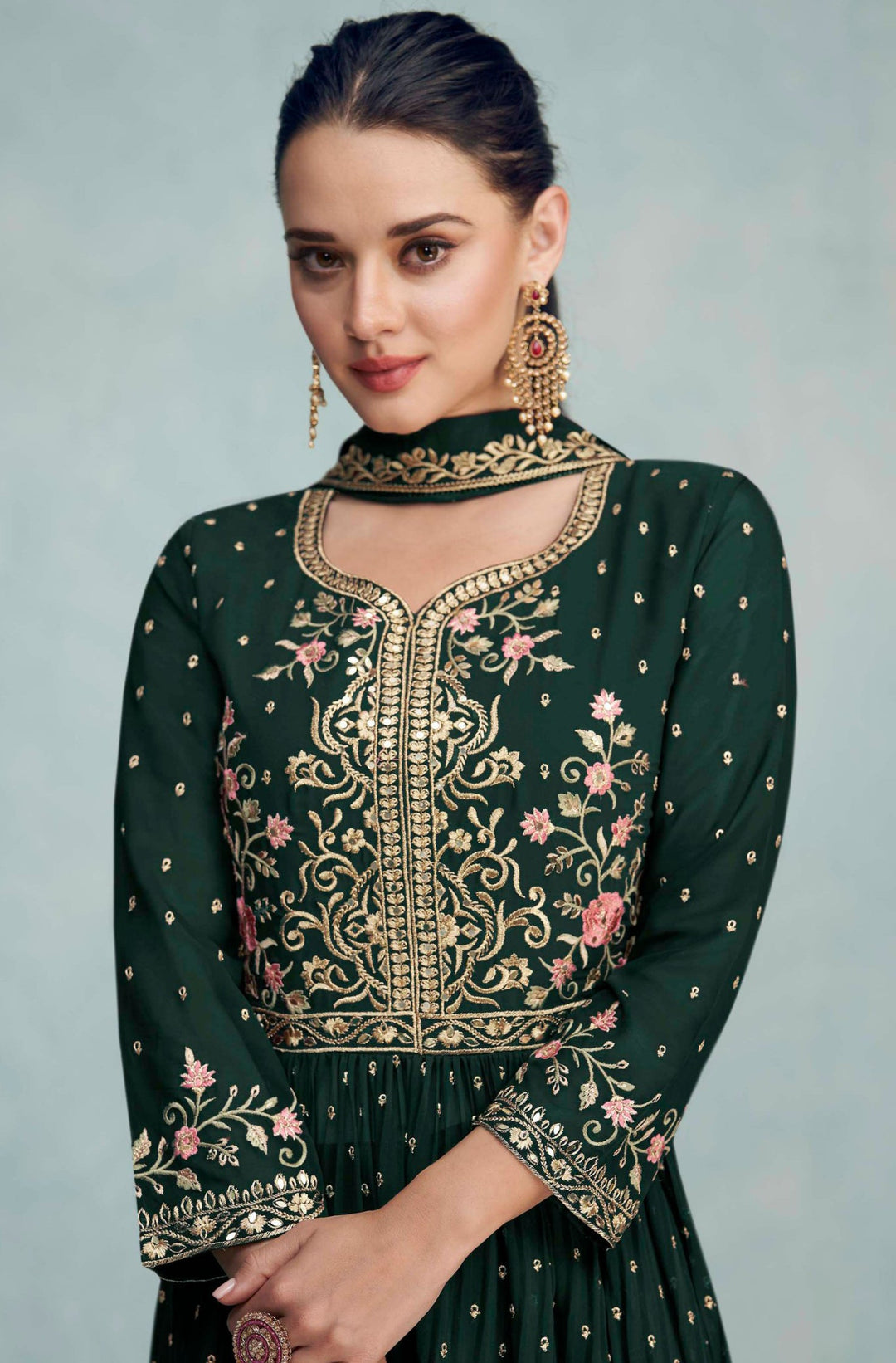 Enchanting Green Georgette Gown for Unforgettable Parties and Weddings