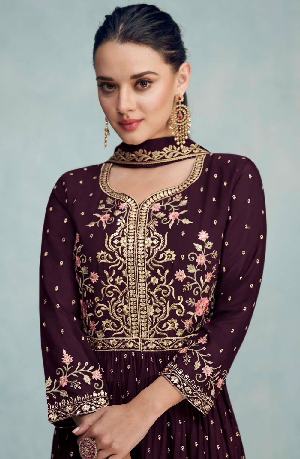 Elegant Purple Georgette Gown: Perfect for Parties and Weddings