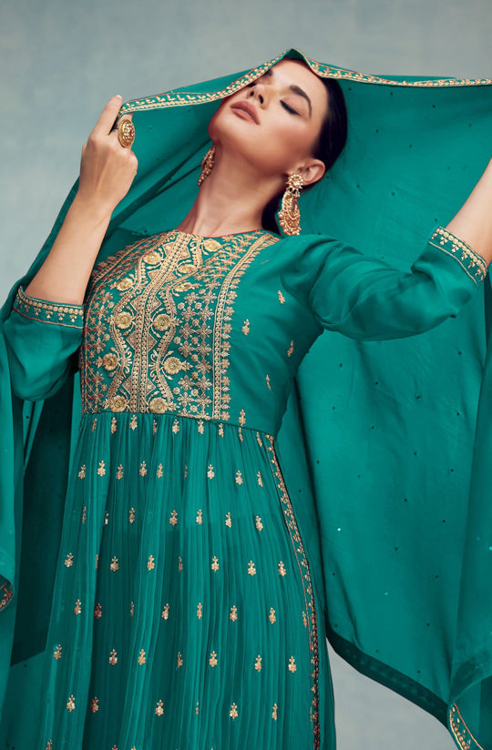 Enchanting Green Georgette Gown: Perfect for Parties and Weddings