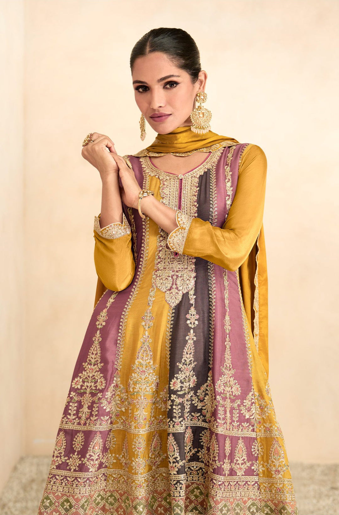 Elegant Yellow Sharara Suit with Real Chinon for Weddings & Parties