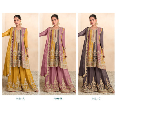 Elegant Yellow Sharara Suit with Real Chinon for Weddings & Parties