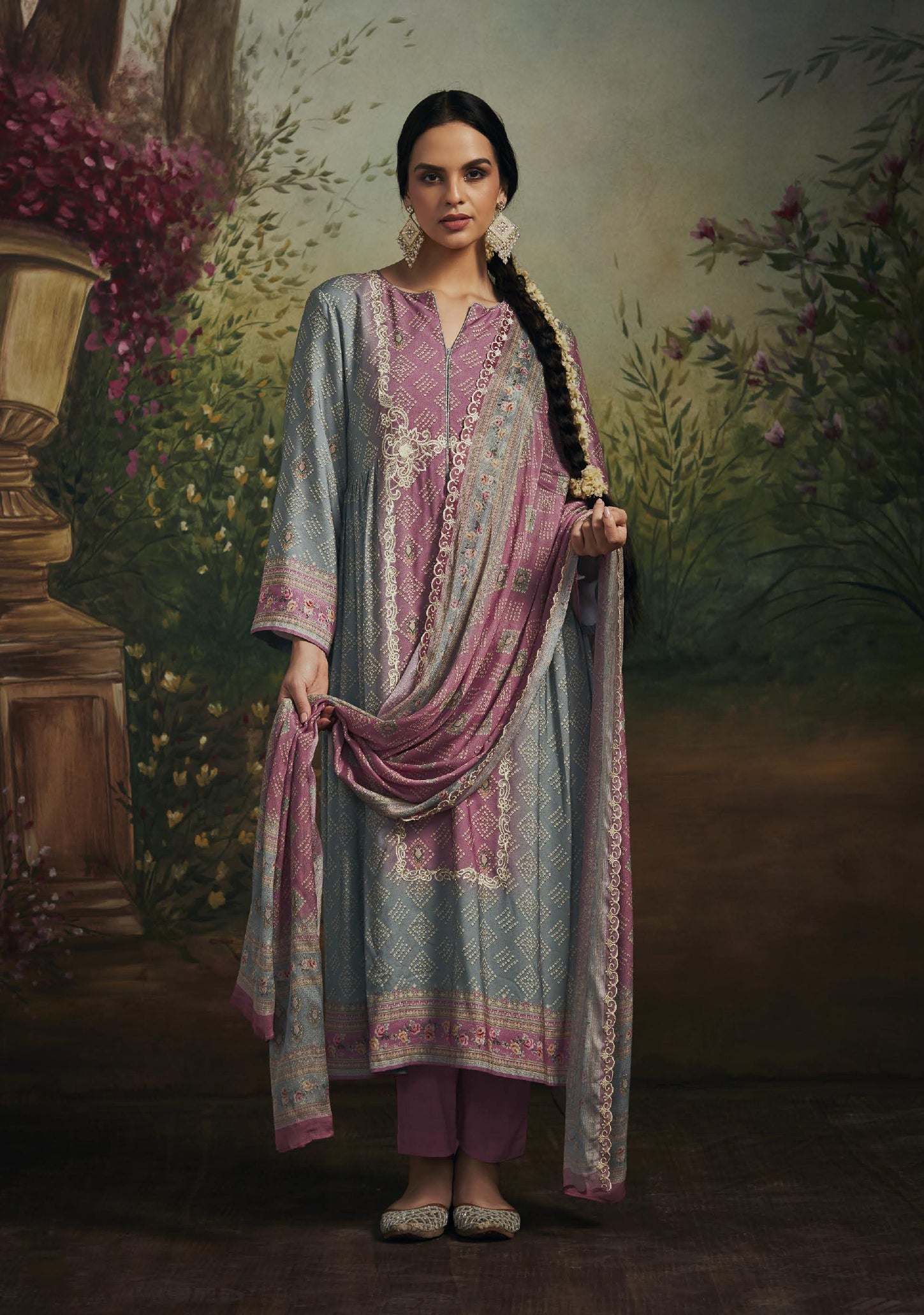 Elegant Pink Pure Maslin Silk Salwar Suit for Wedding & Party