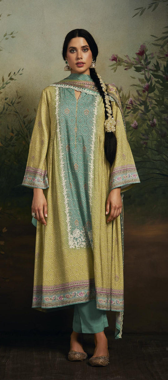 Elegant Yellow Pure Maslin Silk Salwar Suit for Weddings & Parties