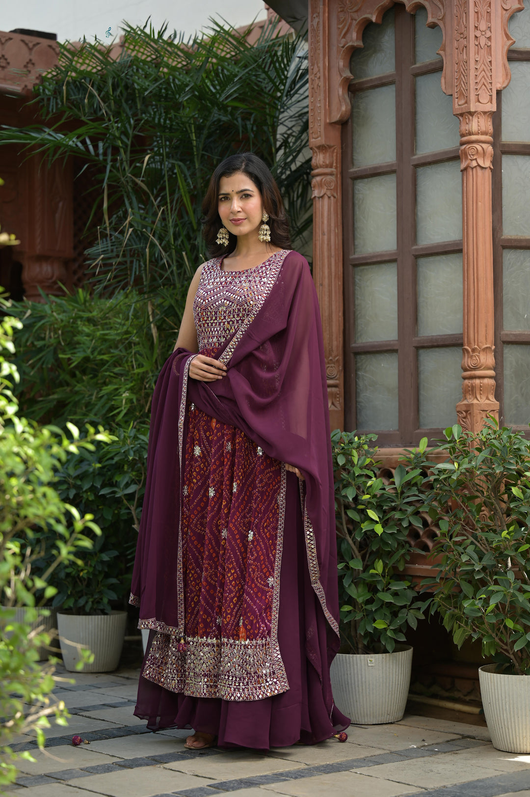Elegant Brown Designer Sharara Salwar Suit for Weddings & Parties in Georgette Silk