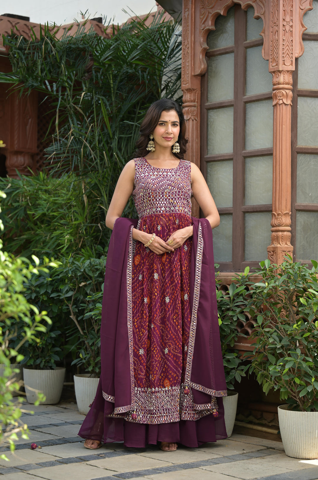 Elegant Brown Designer Sharara Salwar Suit for Weddings & Parties in Georgette Silk