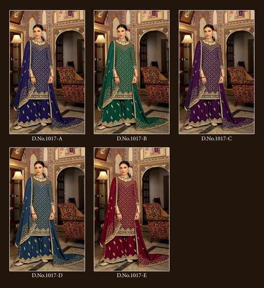 Elegant Blue Sharara Suit in Heavy Chinon Fabric for Weddings and Parties