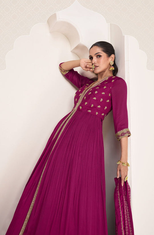 Elegant Pink Georgette Chinon Gown: Perfect for Weddings and Parties