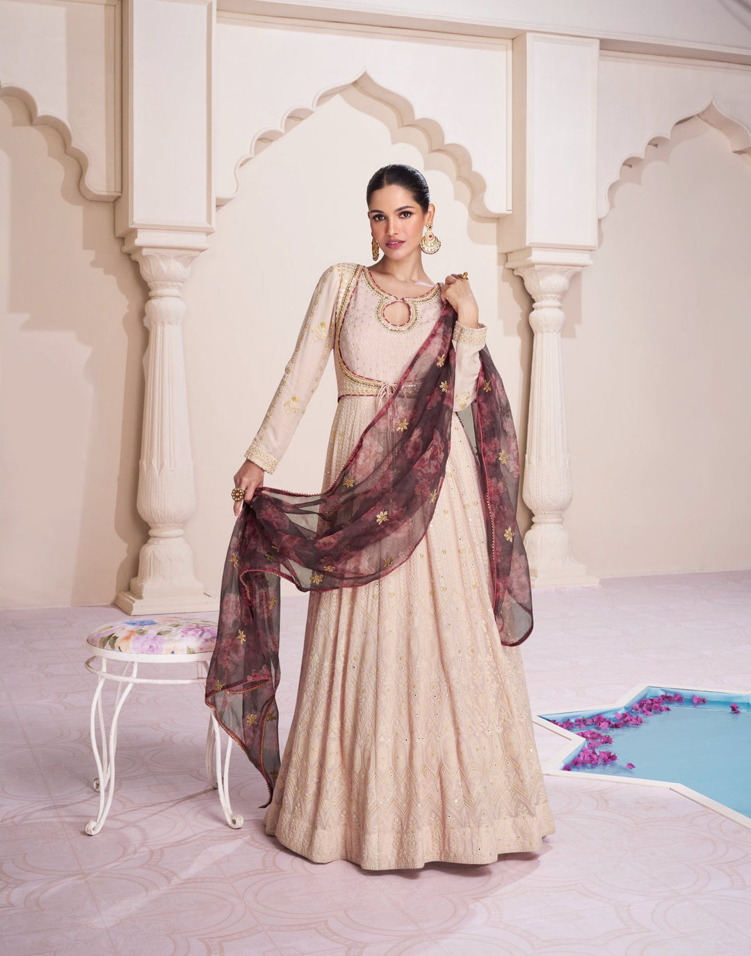 Elegant Cream Georgette Gown: Perfect for Weddings and Parties!