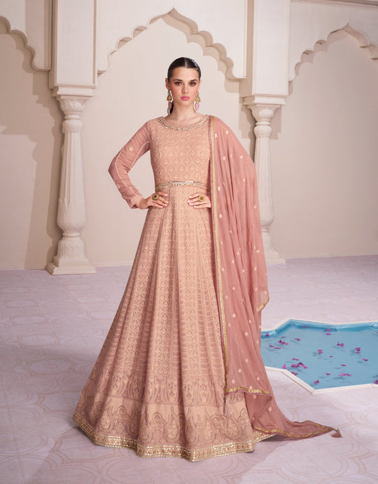 Elegant Pink Georgette Gown for Weddings and Parties - True Grace and Beauty!
