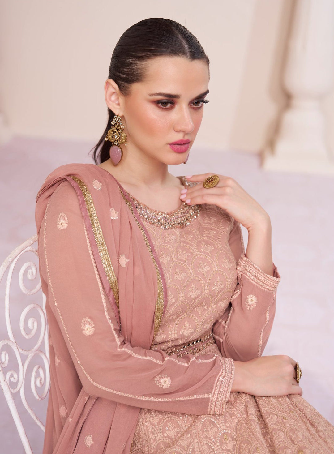 Elegant Pink Georgette Gown for Weddings and Parties - True Grace and Beauty!