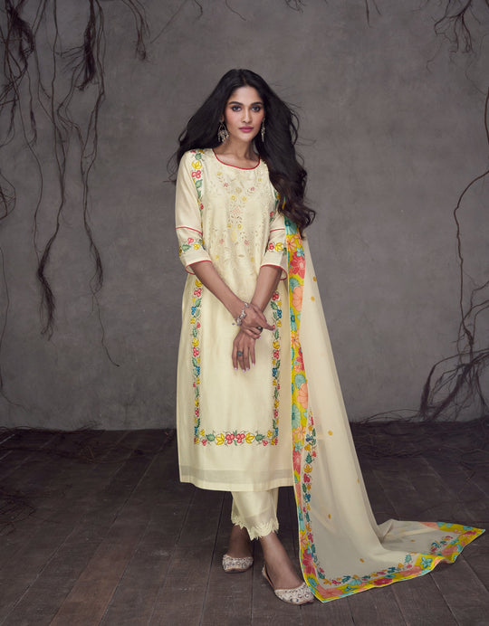 Elegant Cream Pure Silk Salwar Suit for Wedding and Party Glamour