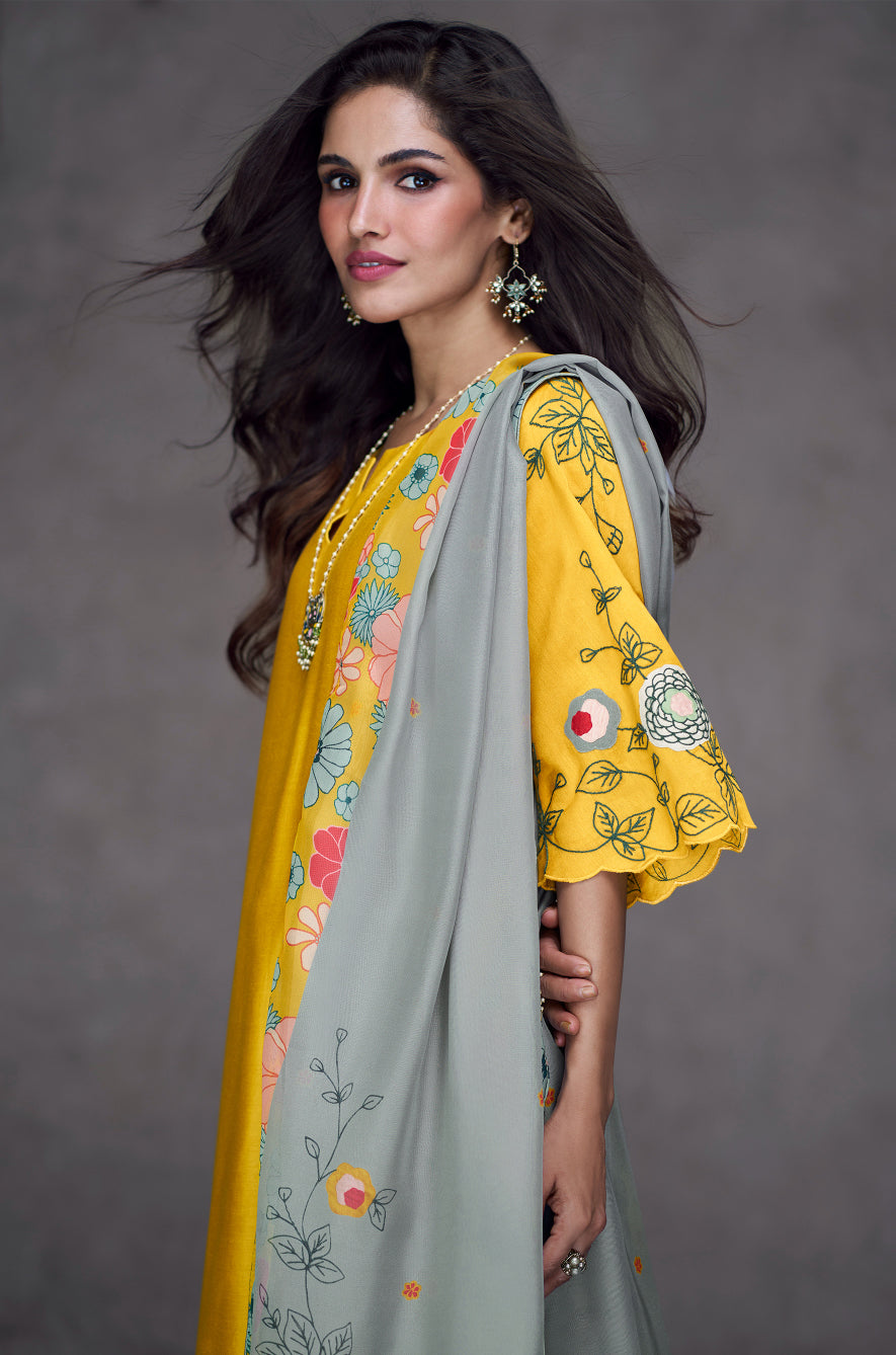 Elegant Yellow Pure Silk Salwar Suit for Weddings and Parties