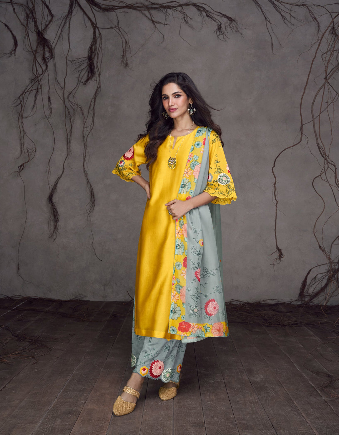 Elegant Yellow Pure Silk Salwar Suit for Weddings and Parties