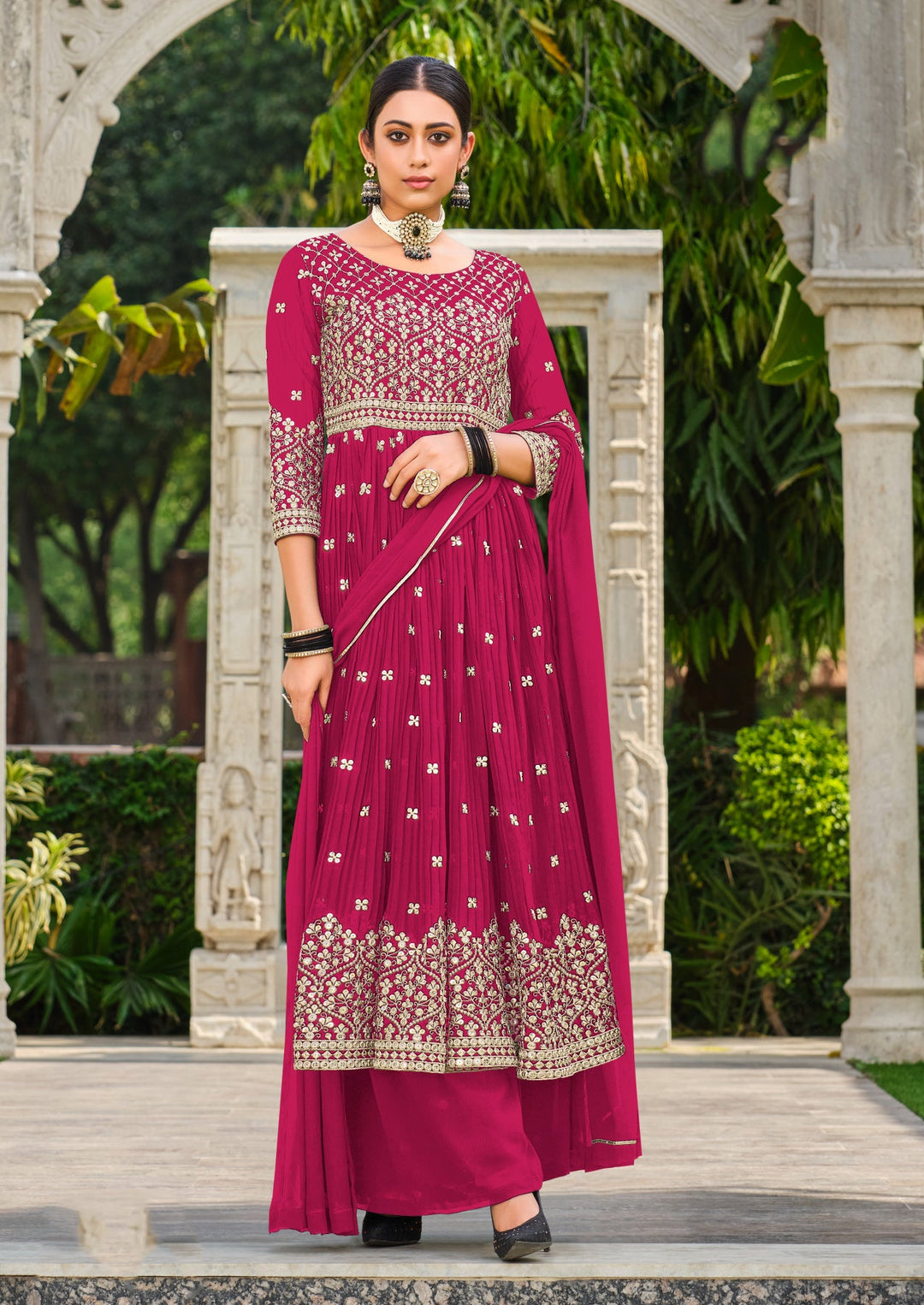 Elegant Pink Gown with 7mm Sequence & Pure Fox Georgette Fabric