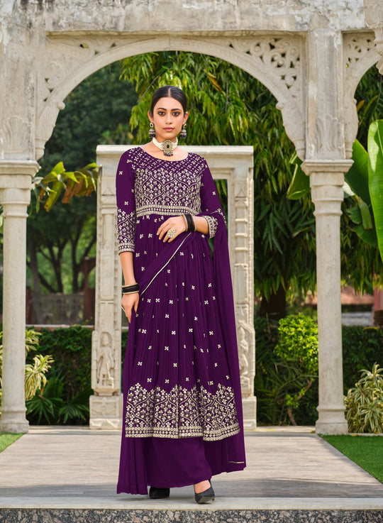 Elegant Purple Gown: 7mm Sequence Work, Crushed Fabrics, Perfect for Weddings & Parties