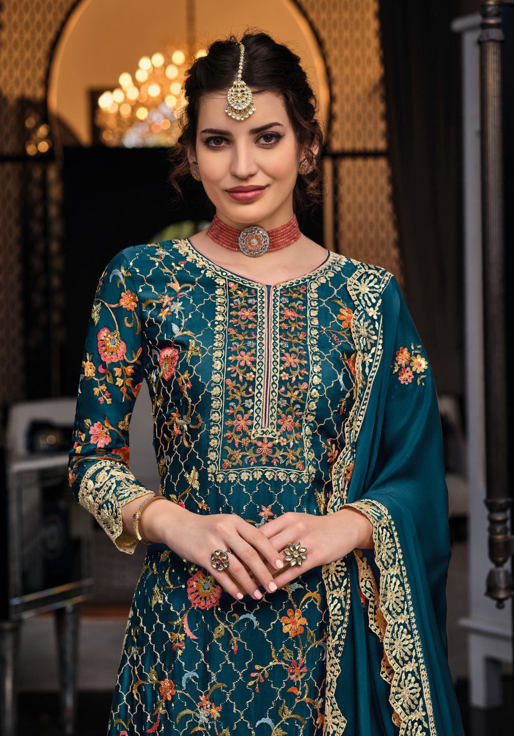 Exquisite Blue Silk Salwar Kameez: Embroidered Elegance for Parties and Weddings