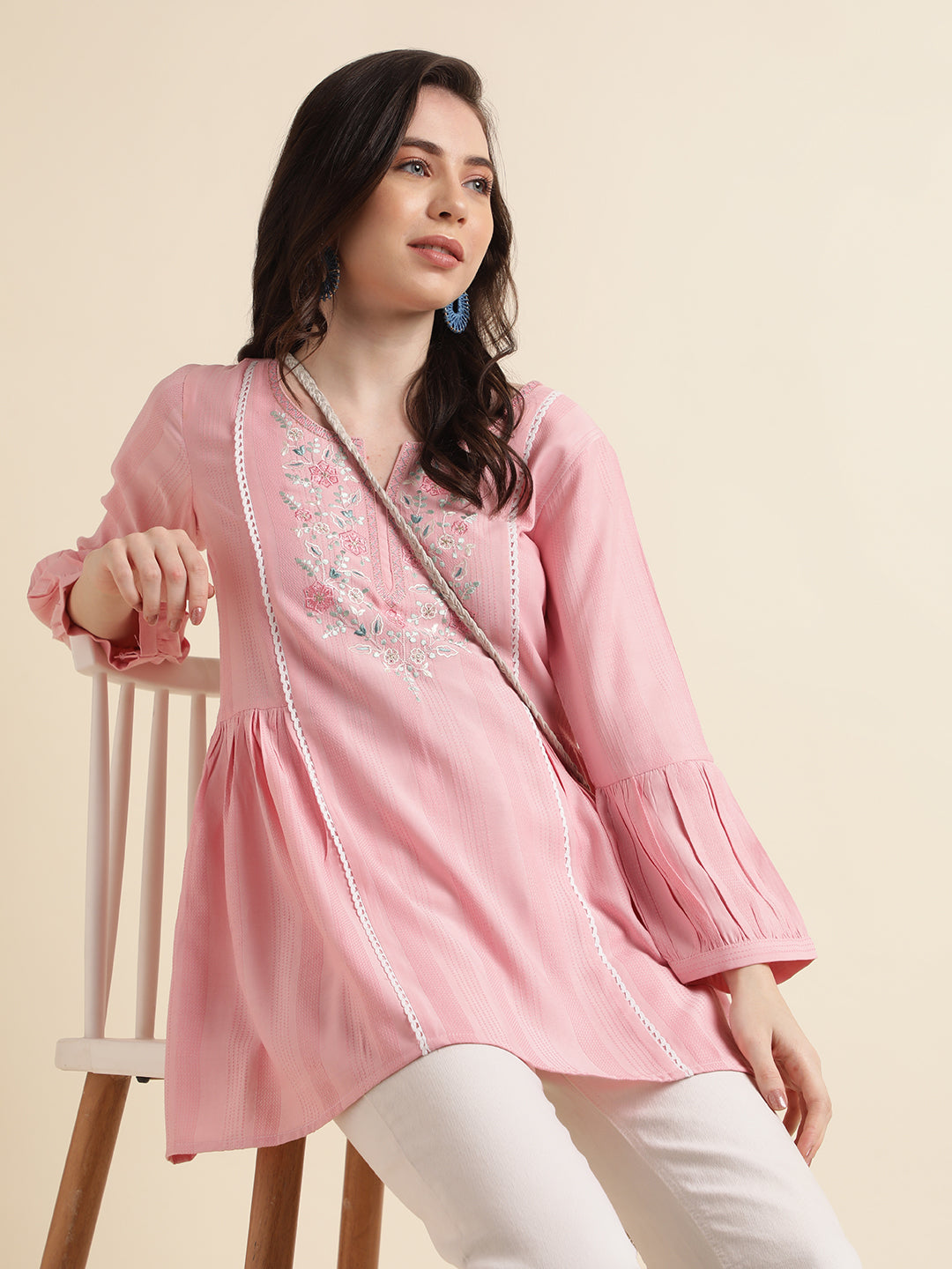 Pink Embroidered Short Top: Western Partywear Delight in Chic Style