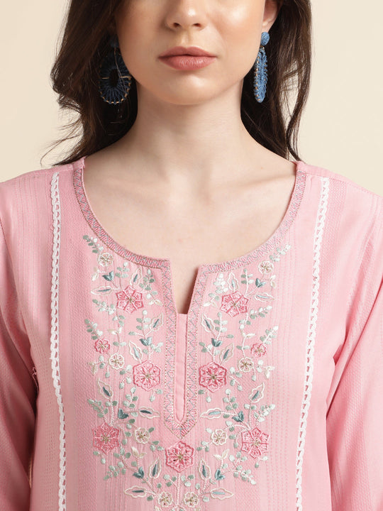 Pink Embroidered Short Top: Western Partywear Delight in Chic Style