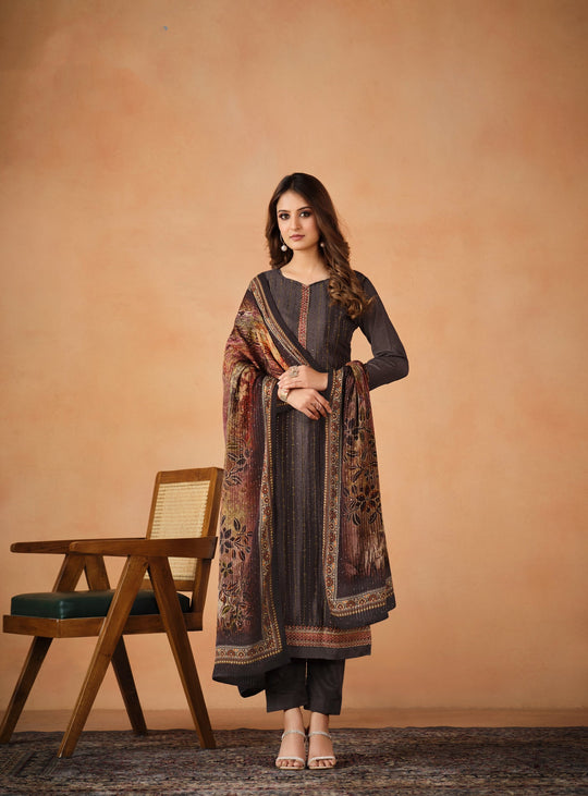 Elegant Brown Chinon Salwar Suit for Weddings and Parties