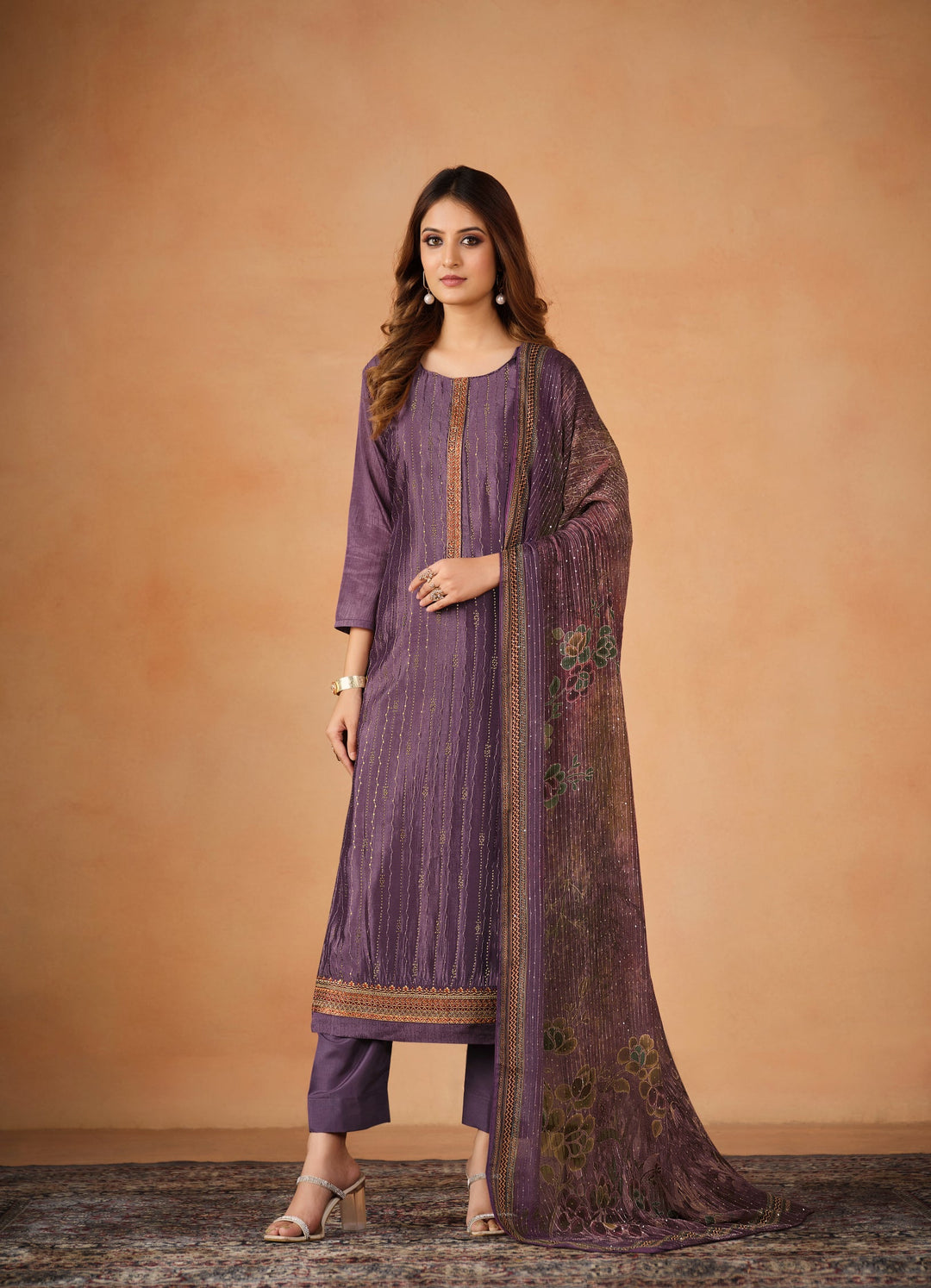 Elegant Purple Chinon Salwar Suit for Weddings and Parties