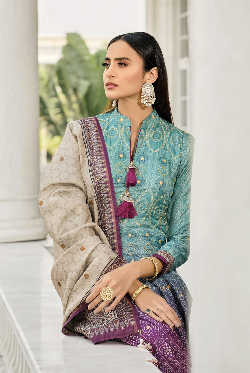 Elegant Blue Bandhani Gown with Dolla Silk for Weddings and Parties