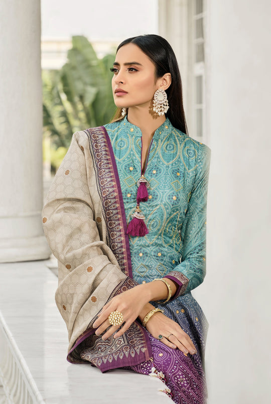 Elegant Blue Bandhani Gown with Dolla Silk for Weddings and Parties