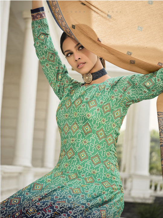 Elegant Green Bandhani Gown with Handwork, Designer Kali, Perfect for Weddings & Parties