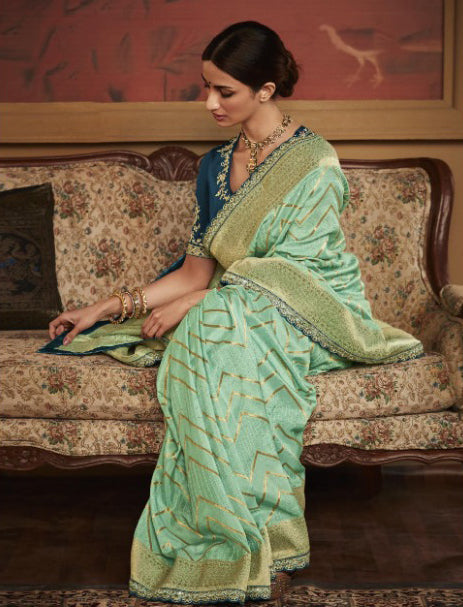Enchanting Seablue Designer Dola Silk Saree with Lace Border - Perfect for Parties and Weddings!