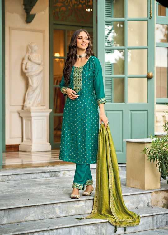 Elegant Blue Silk Salwar Suit with Exquisite Embroidery for Wedding & Parties