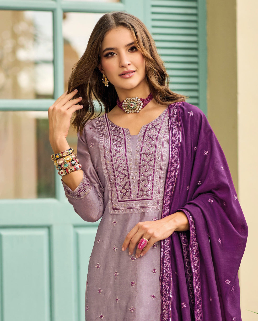 Elegant Purple Silk Embroidered Salwar Suit for Weddings & Partie