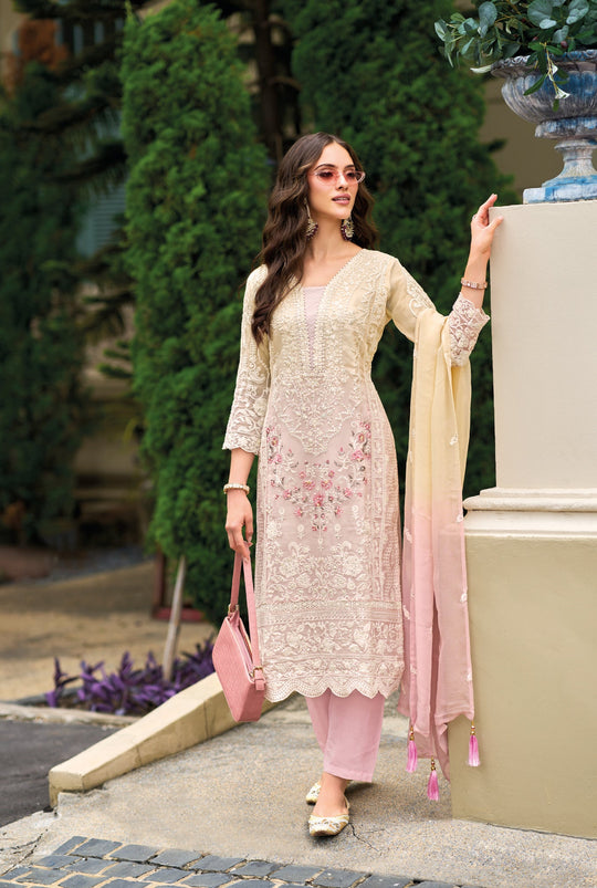 Elegant Pink Soft Organza Salwar Suit with Fancy Embroidery for Weddings and Parties