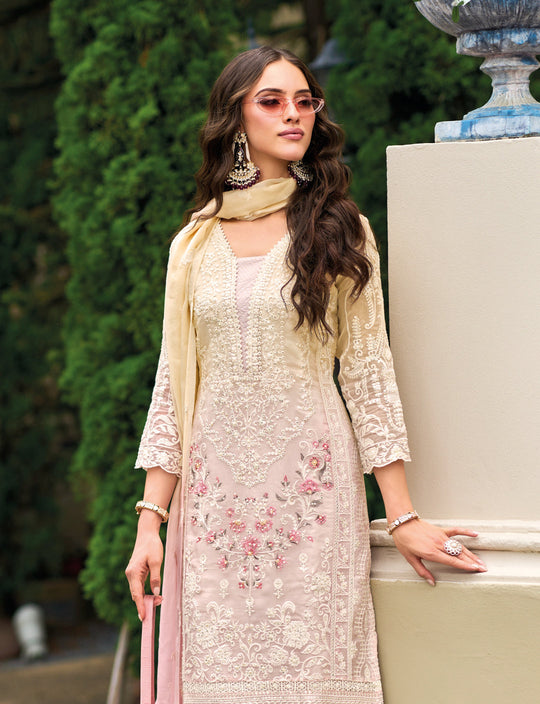 Elegant Pink Soft Organza Salwar Suit with Fancy Embroidery for Weddings and Parties