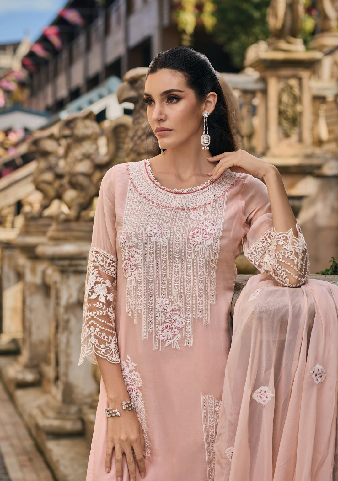 Elegant Pink Organza Salwar Suit with Intricate Embroidery for Weddings & Parties