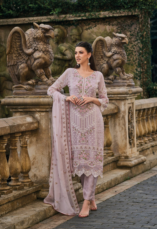 Elegant Pink Salwar Suit: Soft Organza, Intricate Embroidery for Weddings & Parties