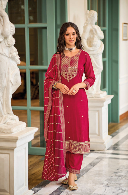 Elegant Pink Silk Salwar Suit with Exquisite Embroidery for Weddings & Parties