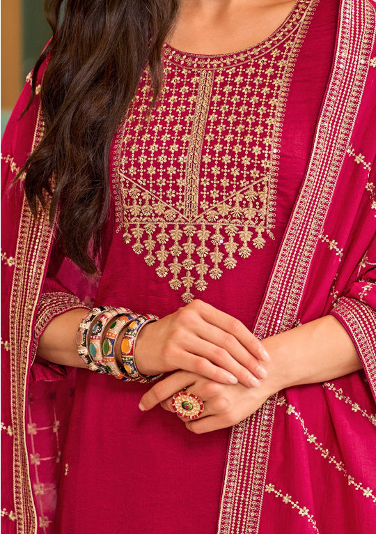 Elegant Pink Silk Salwar Suit with Exquisite Embroidery for Weddings & Parties