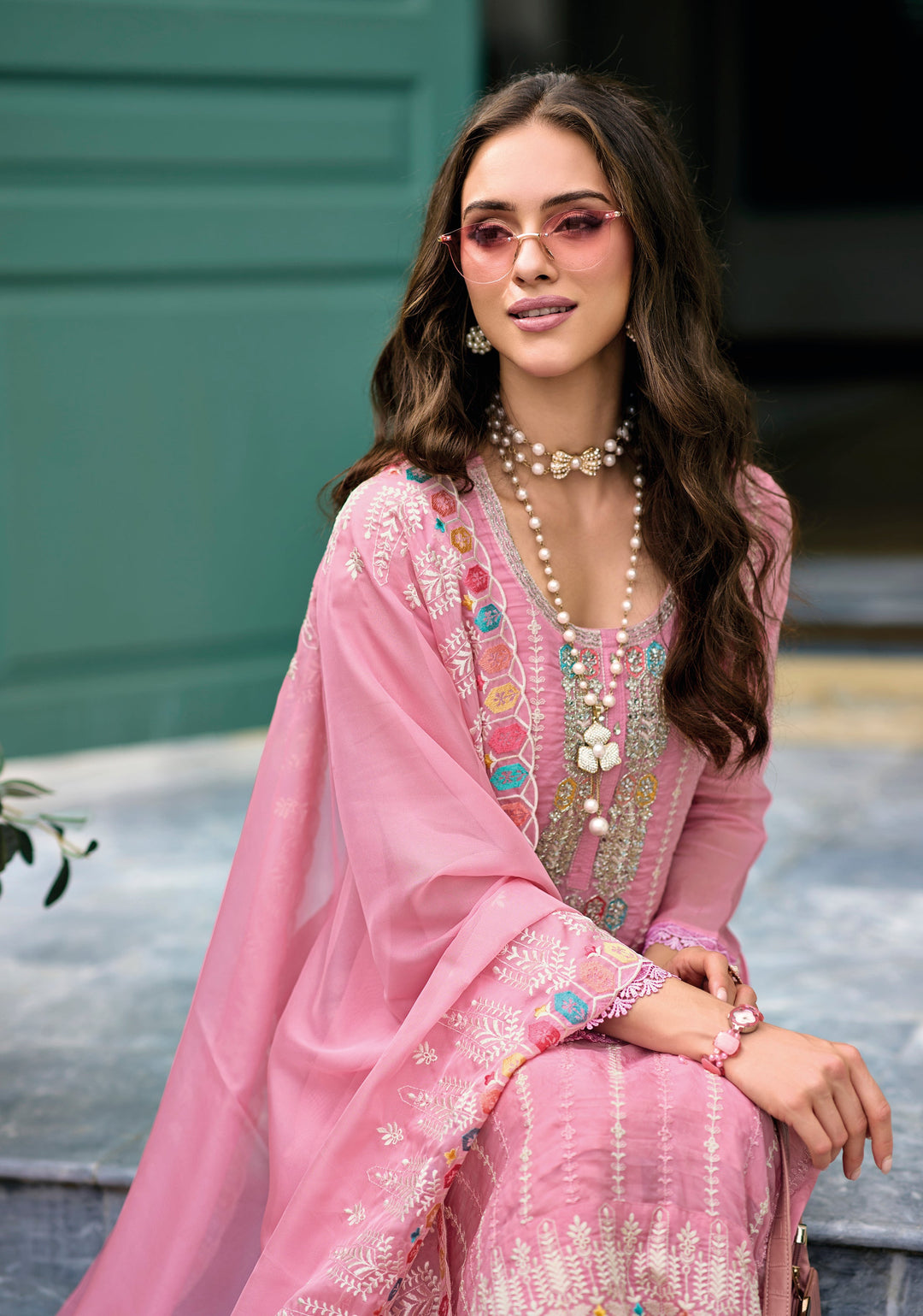 Elegant Pink Salwar Suit with Hand-Embroidered Soft Organza - Perfect for Weddings and Parties