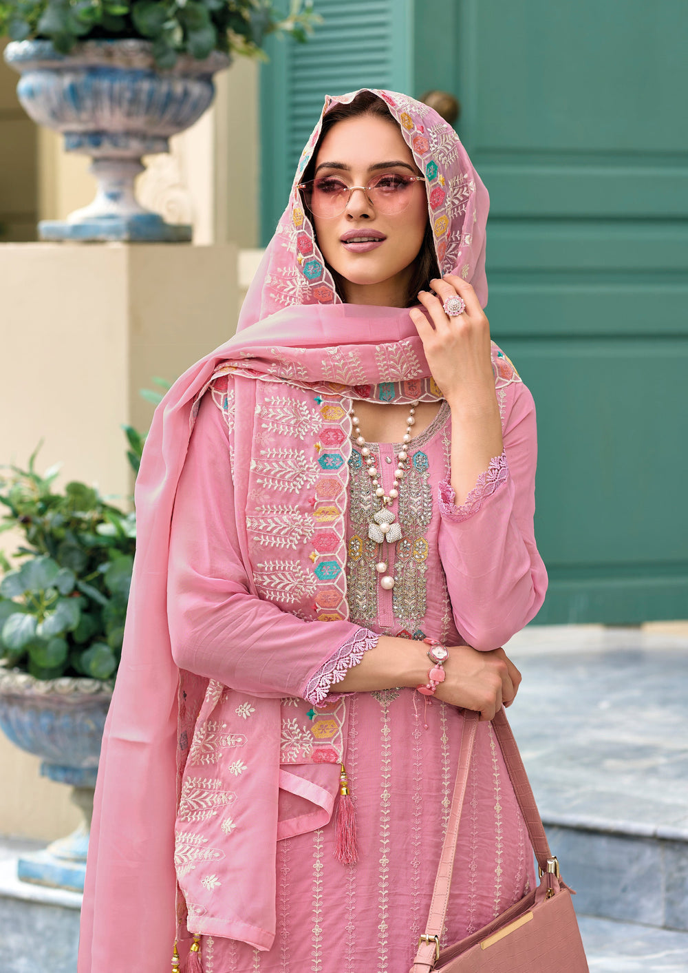 Elegant Pink Salwar Suit with Hand-Embroidered Soft Organza - Perfect for Weddings and Parties