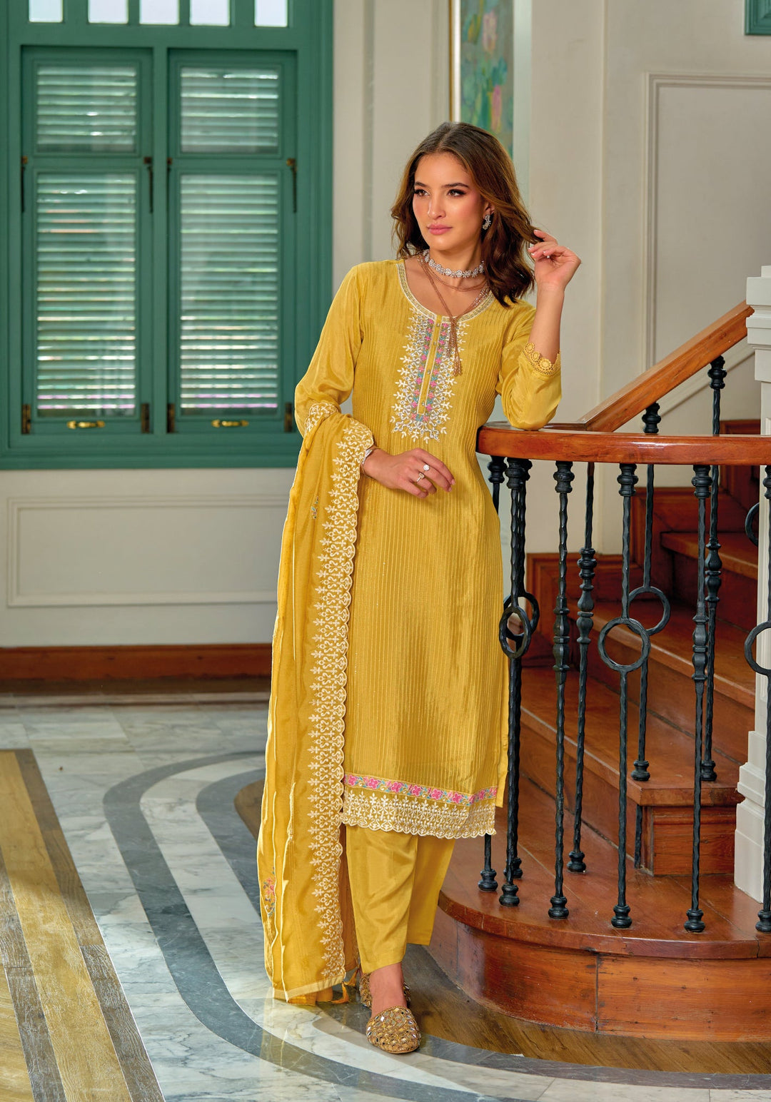Elegant Yellow Silk Salwar Suit with Exquisite Embroidery for Weddings & Parties