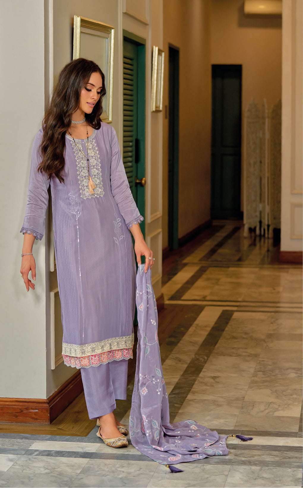 Elegant Purple Silk Salwar Suit with Exquisite Embroidery for Wedding & Parties